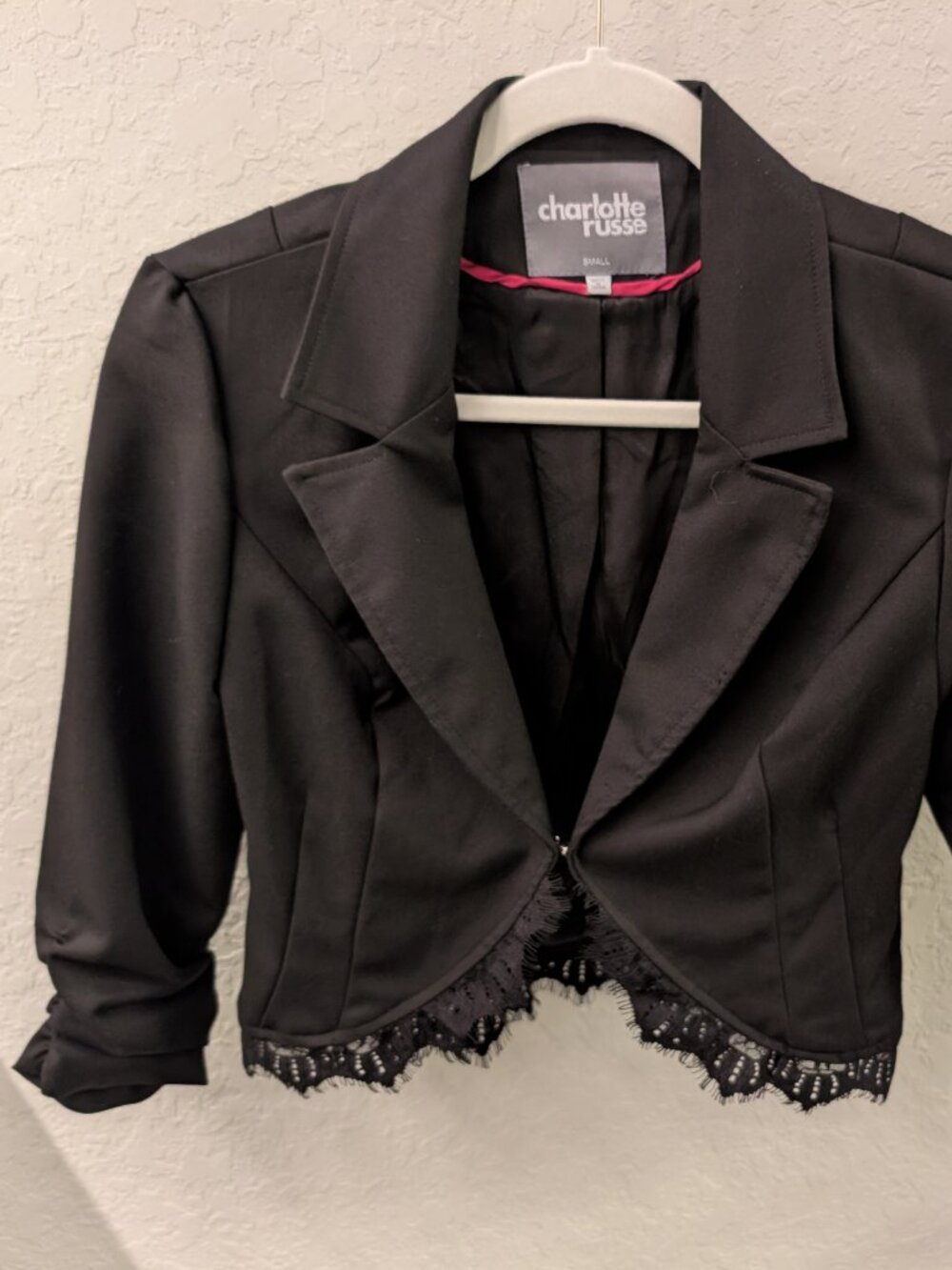 Charlotte Russe Black Lacy 1/4 Sleeve Half Jacket SZ S